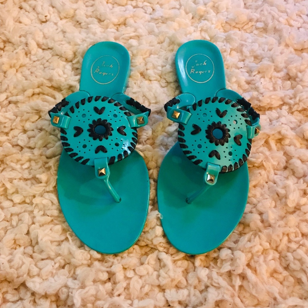Jack Rogers Teal Studded Leather Sandals